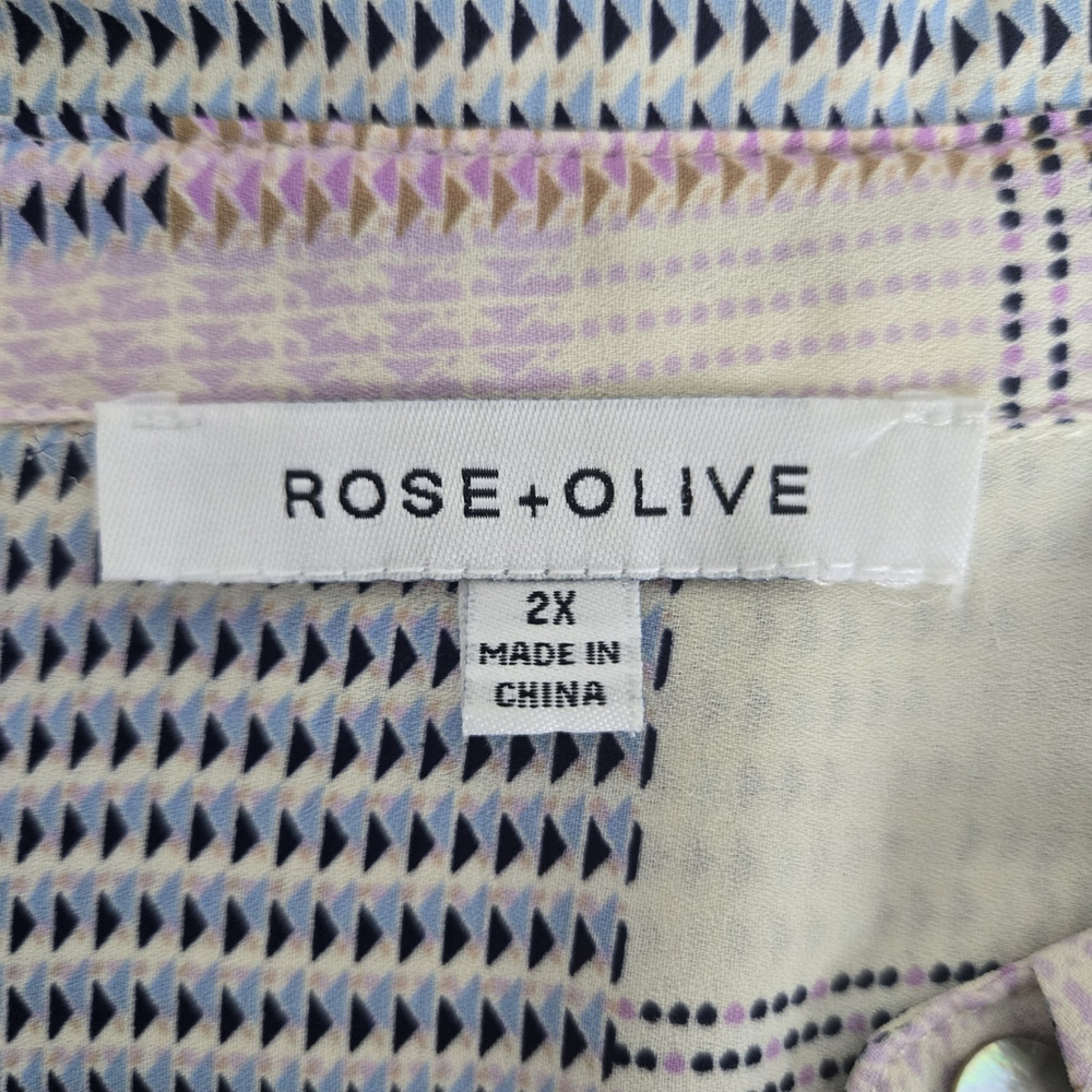 Rose & Olive Womens Geometric Button Up Top 2X Pastel 3/4 Sleeve Office Career - Picture 4 of 8